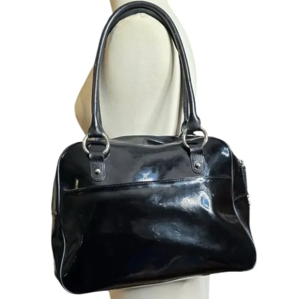 Etienne Aigner patent leather shoulder bag with silver hardware